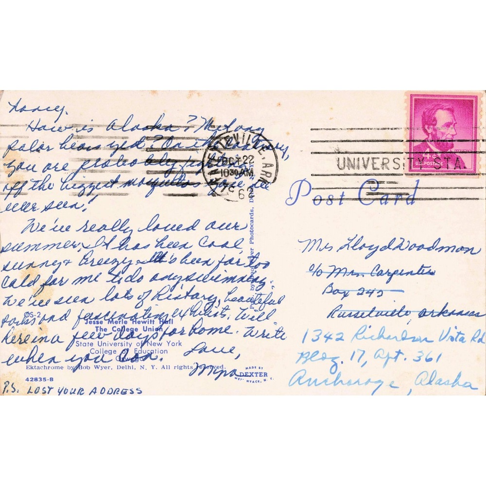 SUNY Oswego NY Chrome Postcard 1961 Hewitt Hall College Union Bob Wyer Used - Picture 2 of 2